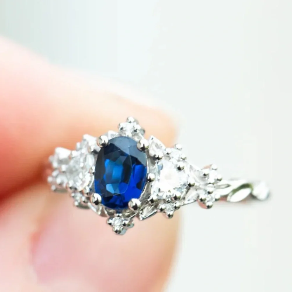 14k White Gold Plated Briar Rose Sapphire Ring Size 6